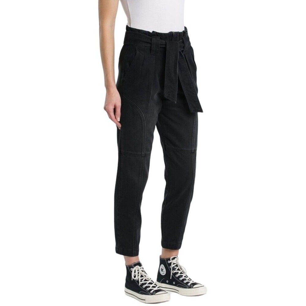 PISTOLA Windsor Paper Bag Pants Women Size 25 Black High Waisted‎ Utility Denim